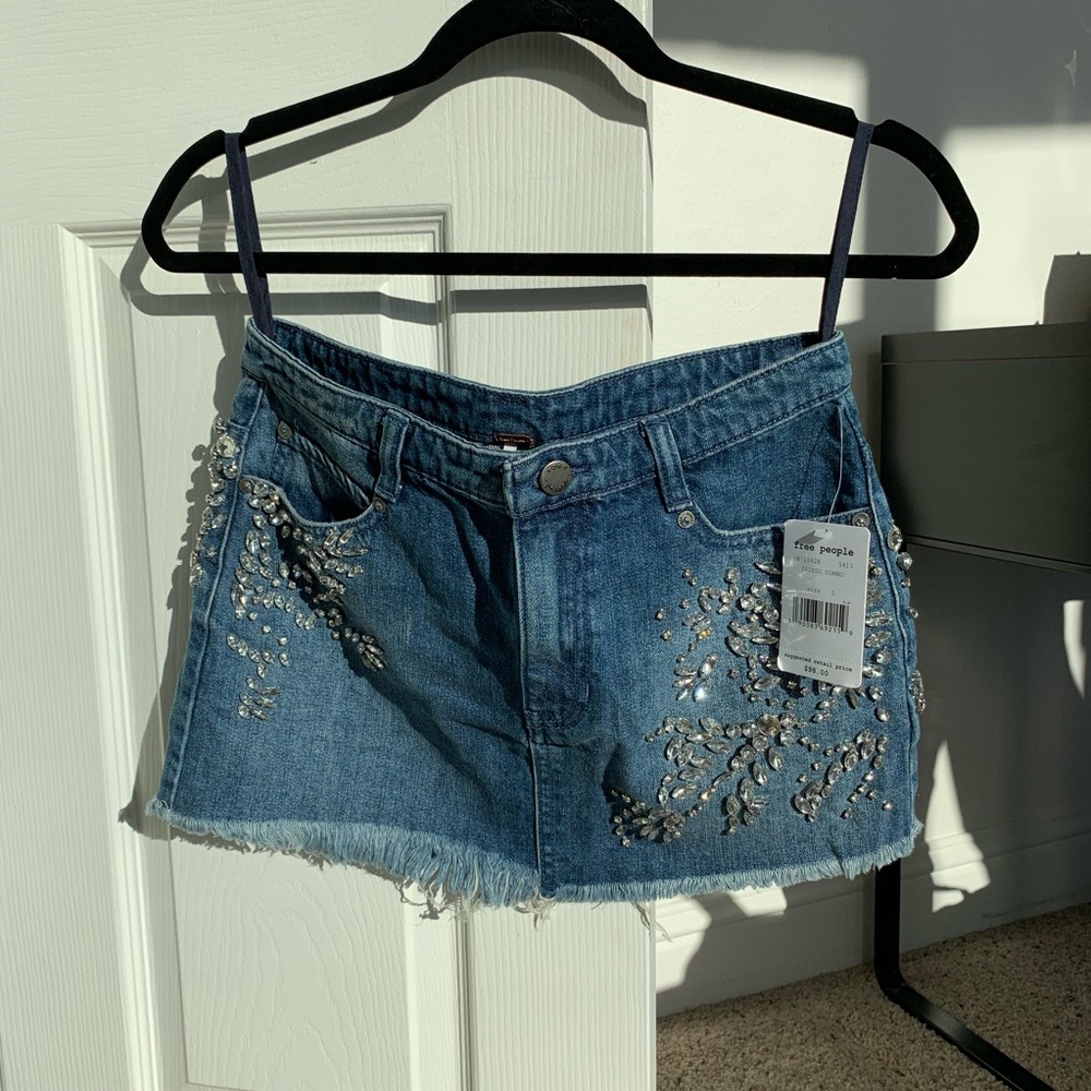 Embellished Denim Miniskirt